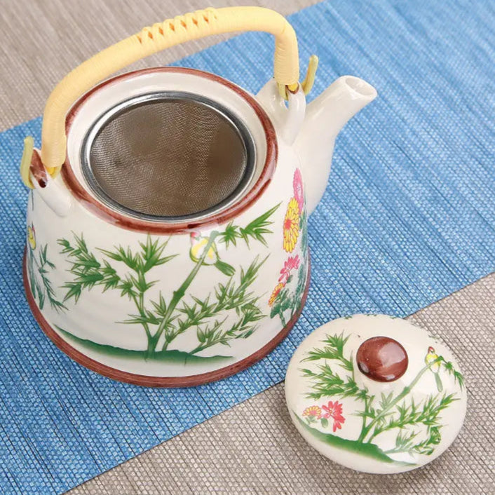 Théière en céramique bleue avec filtre fleur bleue - 900ML Ma Théière