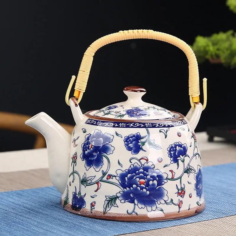 Théière en céramique bleue avec filtre fleur bleue - 900ML Ma Théière