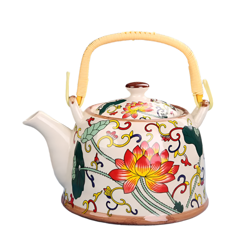 Théière en céramique bleue avec filtre floral - 900ML