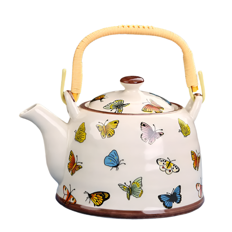 Théière en céramique bleue avec filtre papillons - 900ML