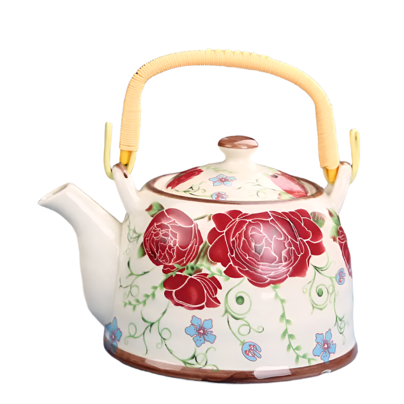 Théière en céramique bleue avec filtre rose - 900ML