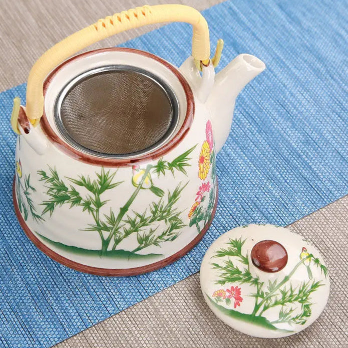 Théière en céramique bleue avec filtre roses vertes - 900ML Ma Théière