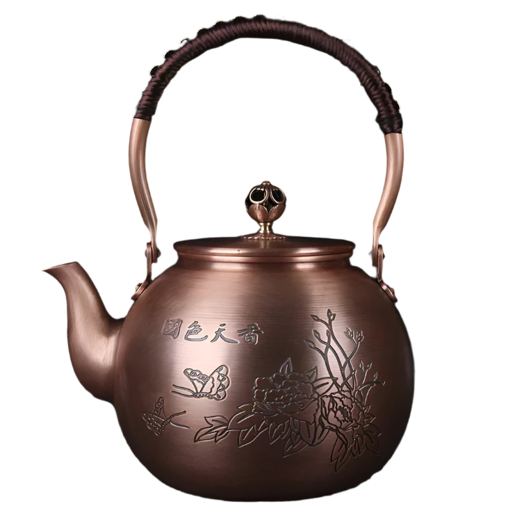Théière en cuivre japonaise à motif papillon fleuri - 1500mL