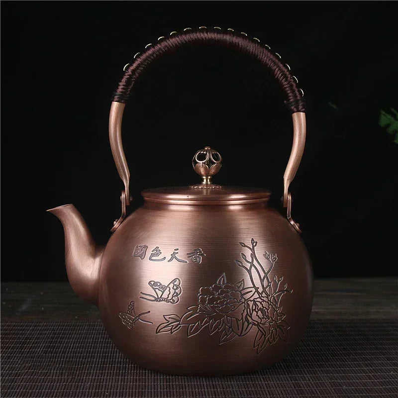 Théière en cuivre japonaise à motif papillon fleuri - 1500mL Cuivre Ma Théière
