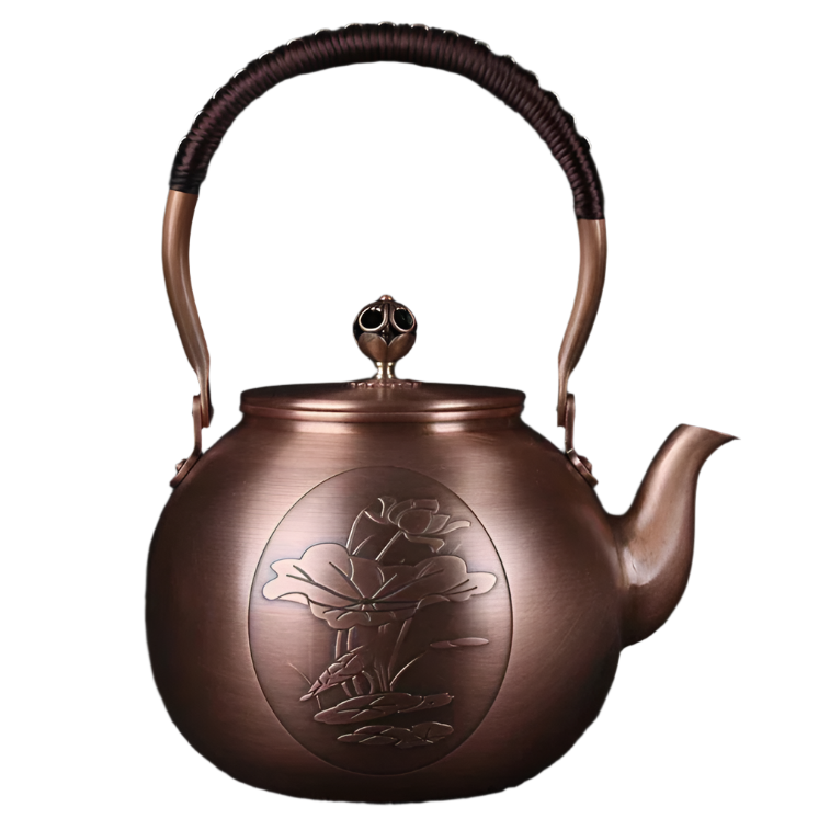 Théière en cuivre japonaise avec une fleur de lotus - 1500mL