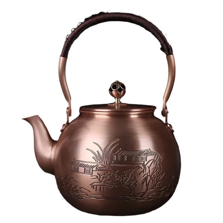 Théière en cuivre japonaise gravure villa rizière - 1500mL