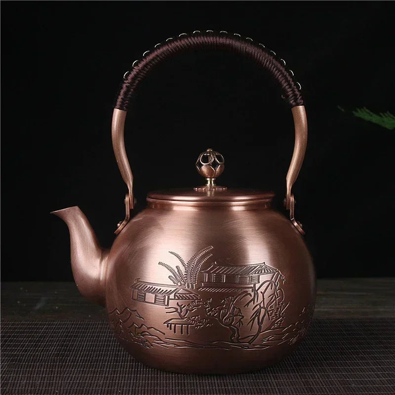 Théière en cuivre japonaise gravure villa rizière - 1500mL Cuivre Ma Théière