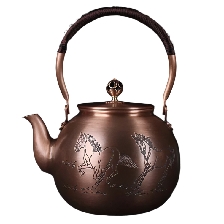 Théière en cuivre japonaise gravures chevaux - 1500mL