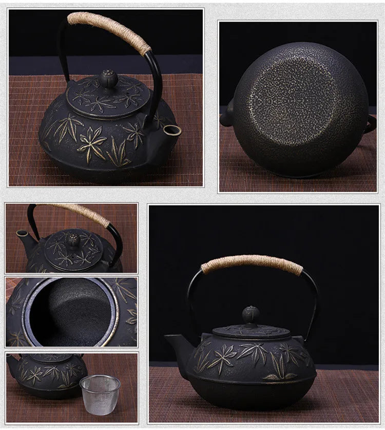 Théière en fonte style japonais fleurs noires - 900ML Ma Théière