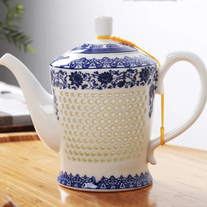 Théière en porcelaine chinoise nid d'abeilles Deluxe - 660ml Bleue Ma Théière