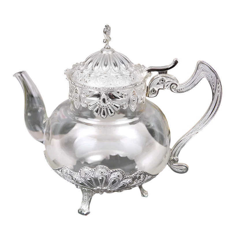 Théière en verre marocaine avec ornement doré deluxe
