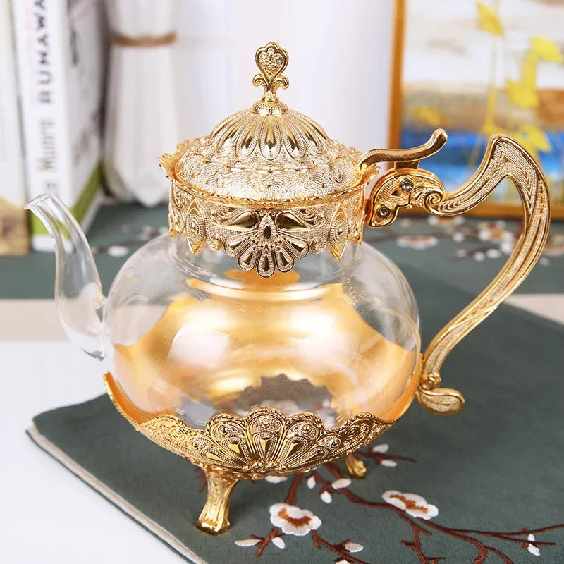 Théière en verre marocaine avec ornement doré deluxe Ma Théière