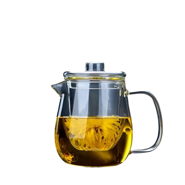 Théière en verre transparent avec filtre