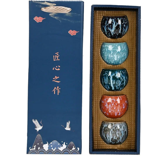 Coffret 5 tasses à thé en Porcelaine couleurs pastel - 150ML