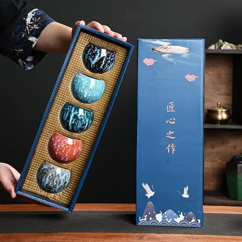Coffret 5 tasses à thé en Porcelaine couleurs pastel - 150ML