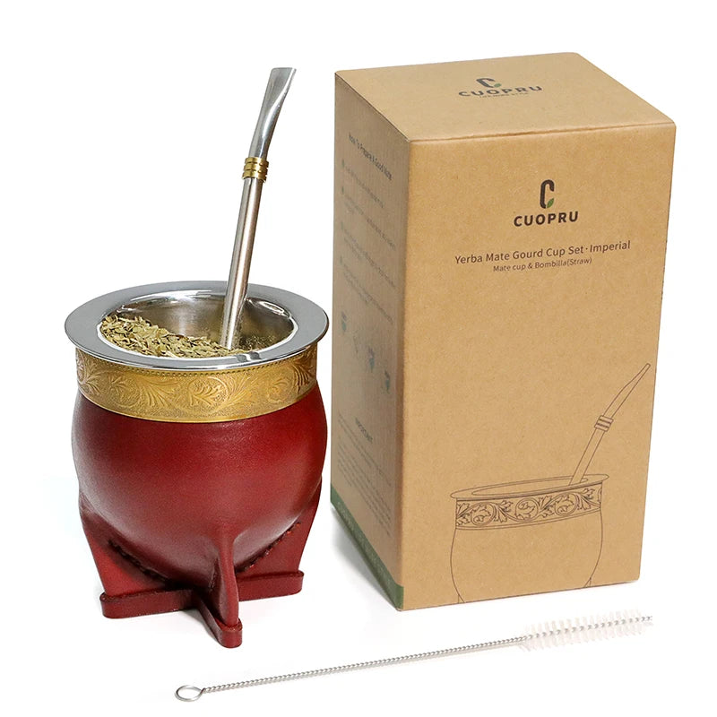 Calebasse maté deluxe en cuire fait main Marron Ma Théière