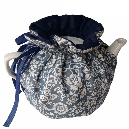 Couvre théière isolant noué style floral bleu et blanc Ma Théière