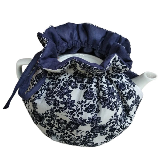 Couvre théière isolant noué style floral bleu et blanc Ma Théière
