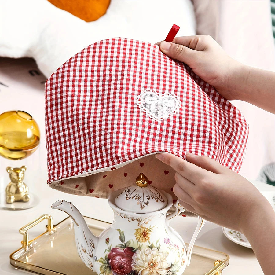 Couvre théière universel en coton isolant motif quadrillé Ma Théière