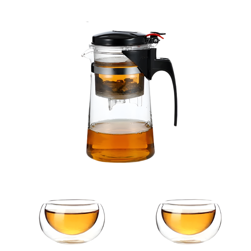 Ensemble théière en verre avec infuseur et 2 tasses