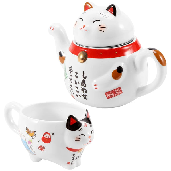 Ensemble théière japonaise en céramique et tasse chat - 300ml Ma Théière