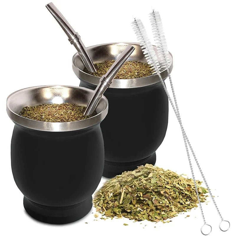 Kit calebasse en maté métal isotherme noire et bombilla Ma Théière