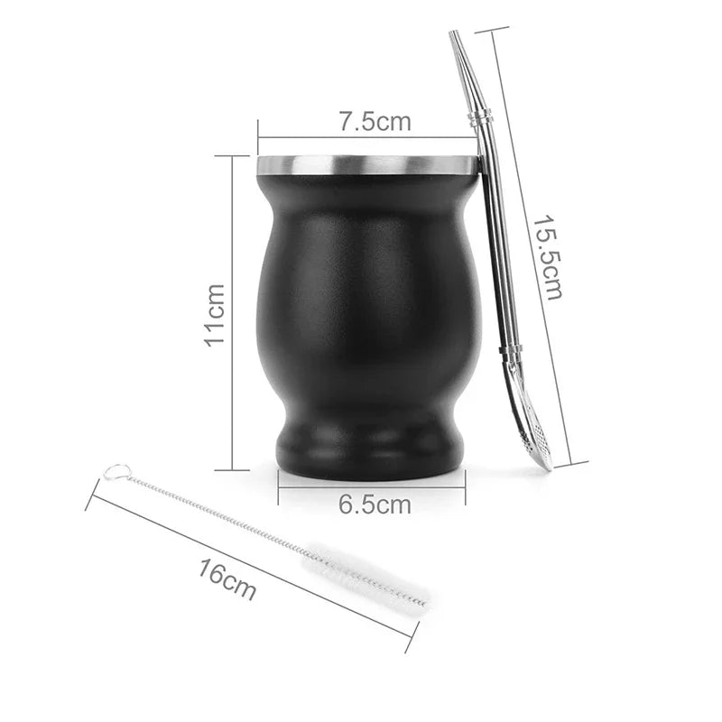 Kit calebasse en maté métal isotherme noire et bombilla Ma Théière
