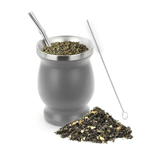 Kit calebasse maté en métal isotherme grise et bombilla Ma Théière