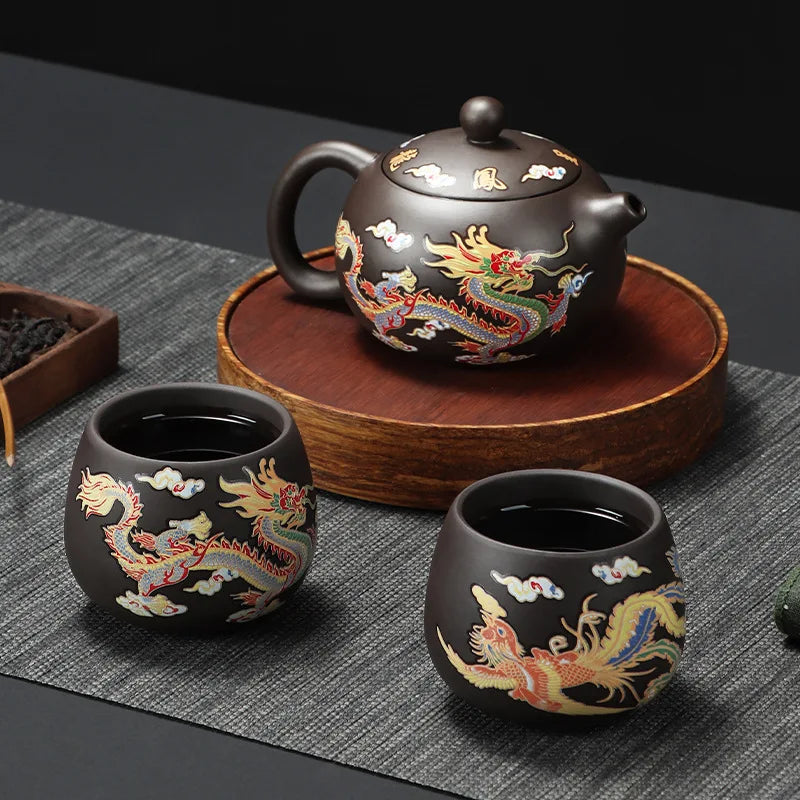 Service à thé en argile chinoise dragon mythique Ma Théière