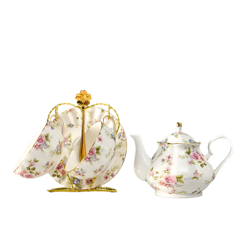 Service à thé en porcelaine anglaise deluxe fleur rose