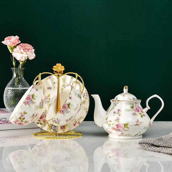 Service à thé en porcelaine anglaise deluxe fleur rose Ma Théière