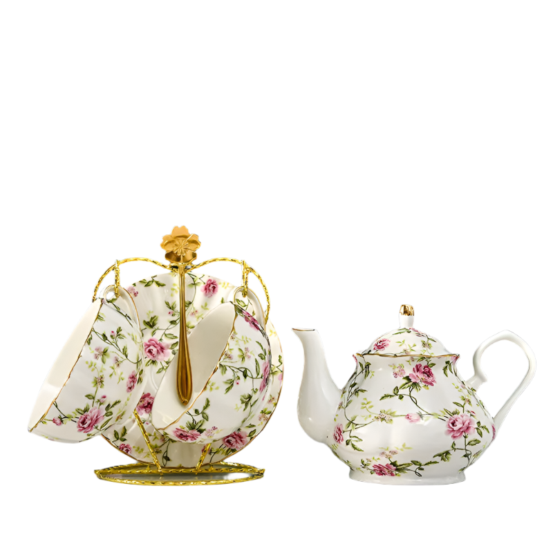 Service à thé en porcelaine anglaise deluxe fleur rose