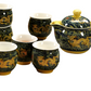 Service à thé en porcelaine théière + 6 tasses dragon jaune/vert