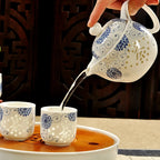 Service à thé en porcelaine théière + 6 tasses pétale bleu Ma Théière