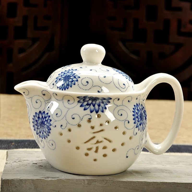 Service à thé en porcelaine théière + 6 tasses pétale bleu Ma Théière