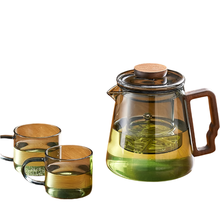 Service à thé en verre avec filtre + 2 tasses