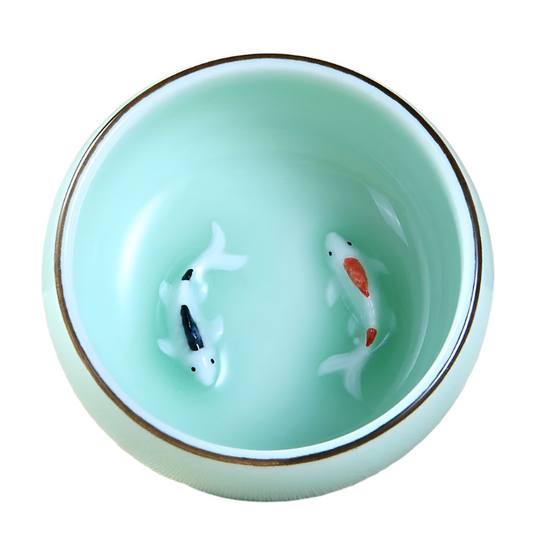 Tasse à thé en céramique bleu carpe peinte à la main - 80ml