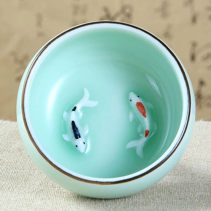 Tasse à thé en céramique bleu carpe peinte à la main - 80ml Ma Théière