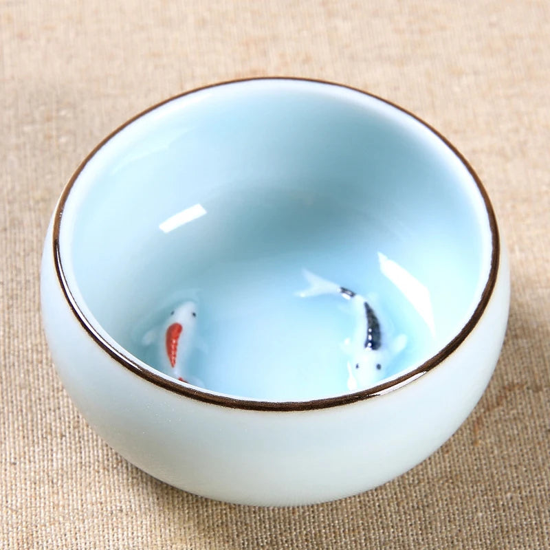 Tasse à thé en céramique bleu carpe peinte à la main - 80ml Ma Théière
