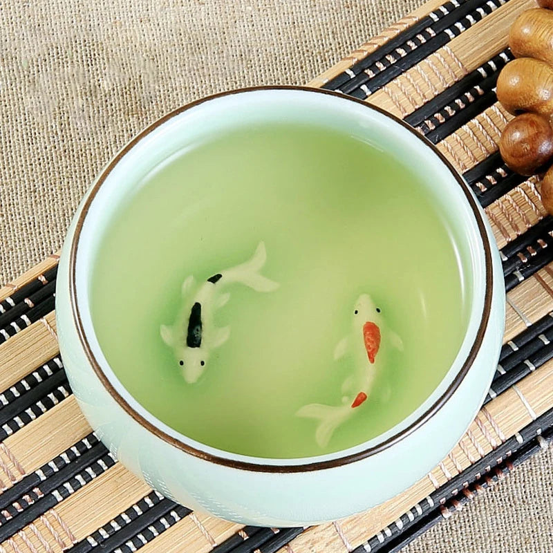 Tasse à thé en céramique verte carpe peinte à la main - 80ml Ma Théière
