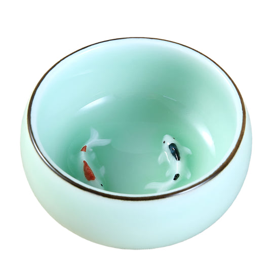 Tasse à thé en céramique verte carpe peinte à la main - 80ml Ma Théière