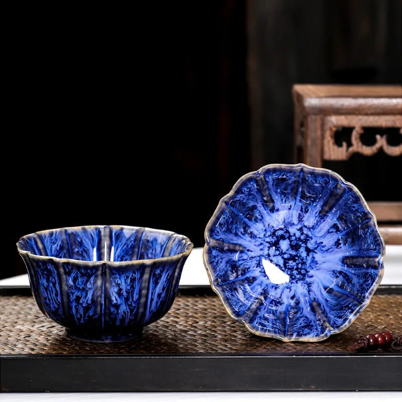 Tasse à thé en porcelaine bleu formefleur- 75ML Ma Théière