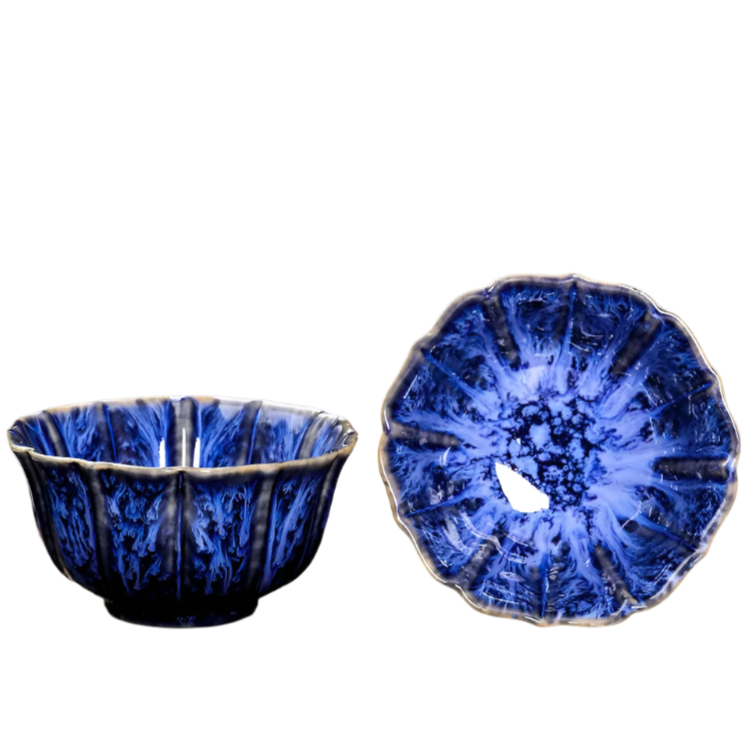 Tasse à thé en porcelaine bleu formefleur- 75ML