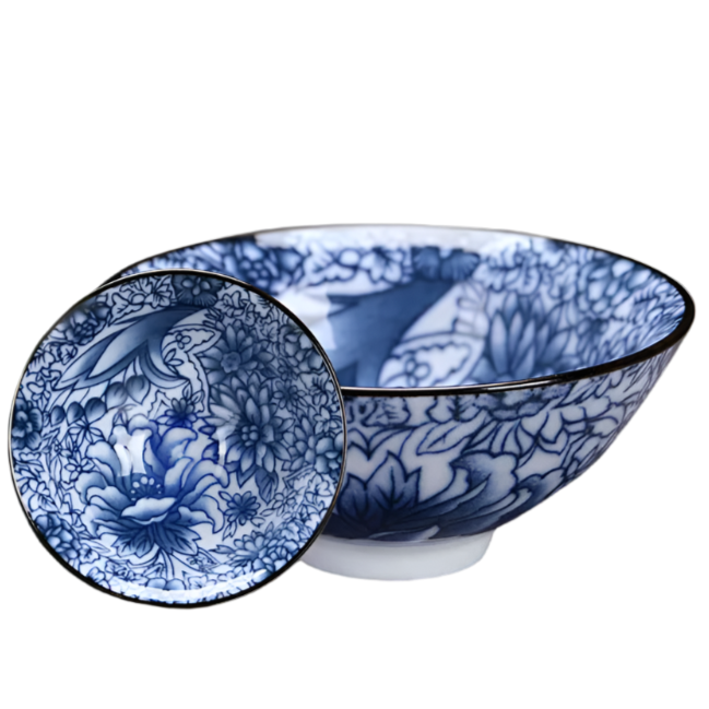 Tasse à thé en porcelaine chinoise bleu et blanc fleurs - 75ml