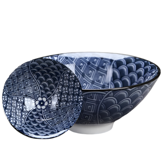 Tasse à thé en porcelaine chinoise bleu et blanc hexa - 75ml