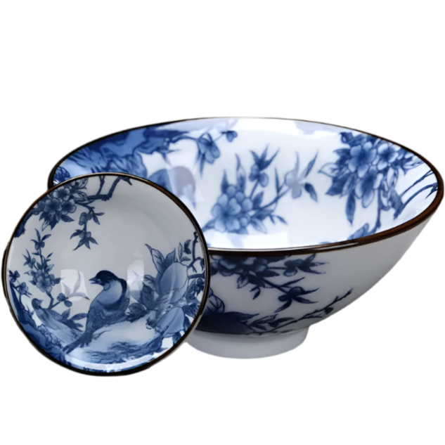 Tasse à thé en porcelaine chinoise bleu et blanc oiseau - 75ml