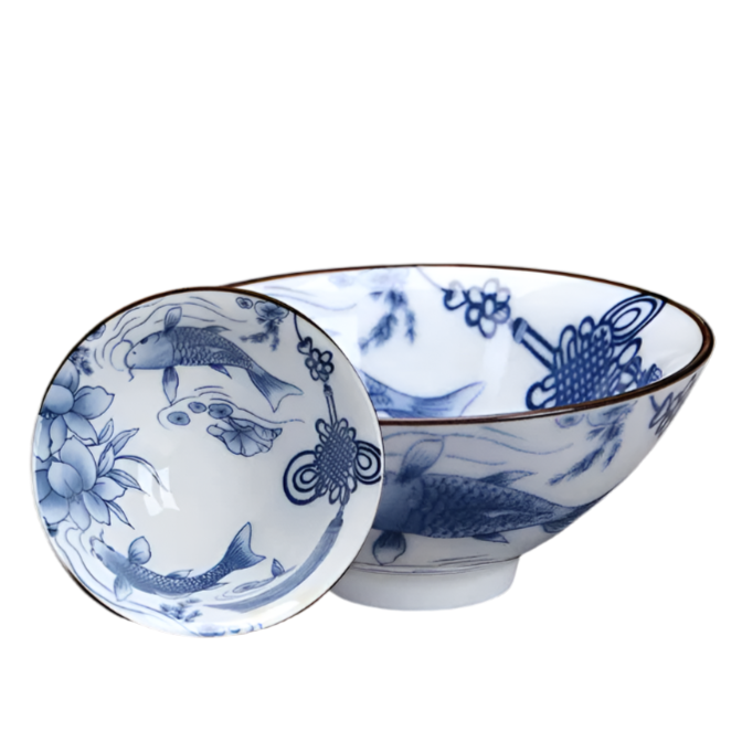 Tasse à thé en porcelaine chinoise bleu et blanc poisson - 75ml