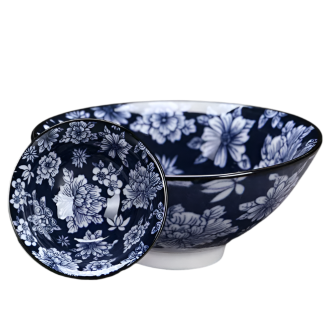 Tasse à thé en porcelaine chinoise bleu et blanc sombre - 75ml