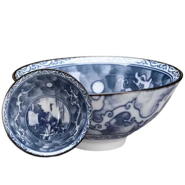 Tasse à thé en porcelaine chinoise bleu et blanc ville - 75ml