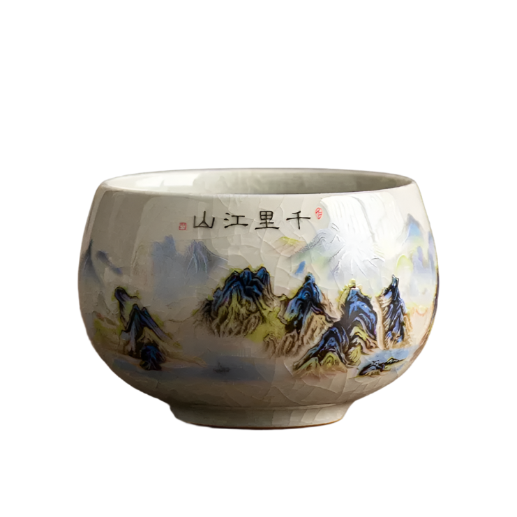 Tasse à thé en porcelaine montagne peinte à la main - 140ml